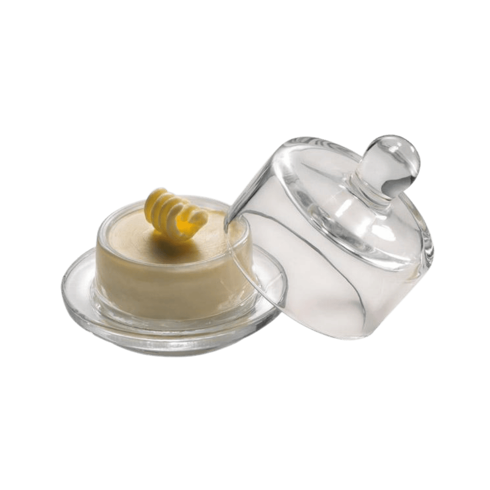 Beurrier rond de table (en verre) + couvercle Ø9 cm, H9cm