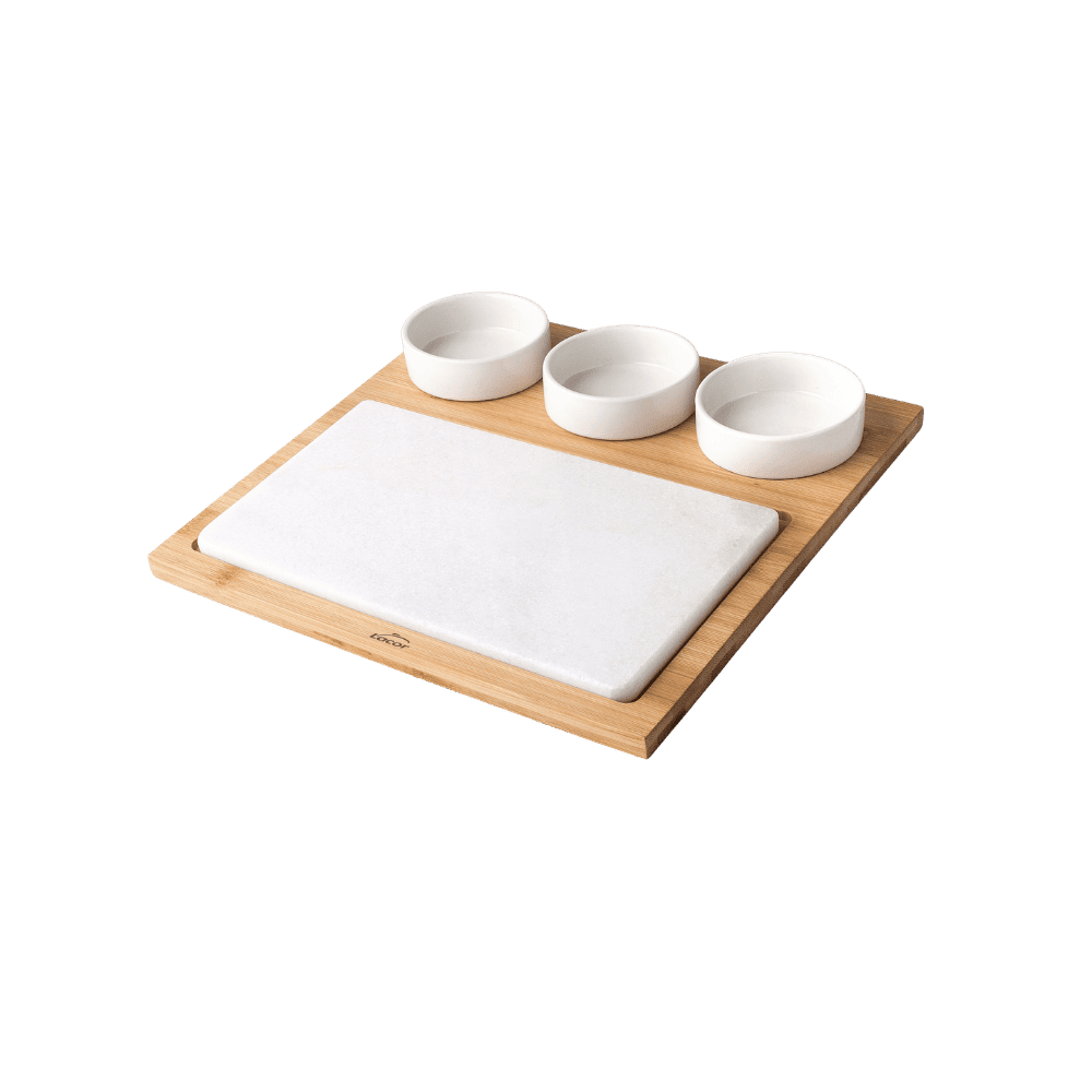 Planche Marbre et Bambou (28cm + 3 bols porcelaine 8cm)