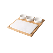 Planche Marbre et Bambou (28cm + 3 bols porcelaine 8cm)