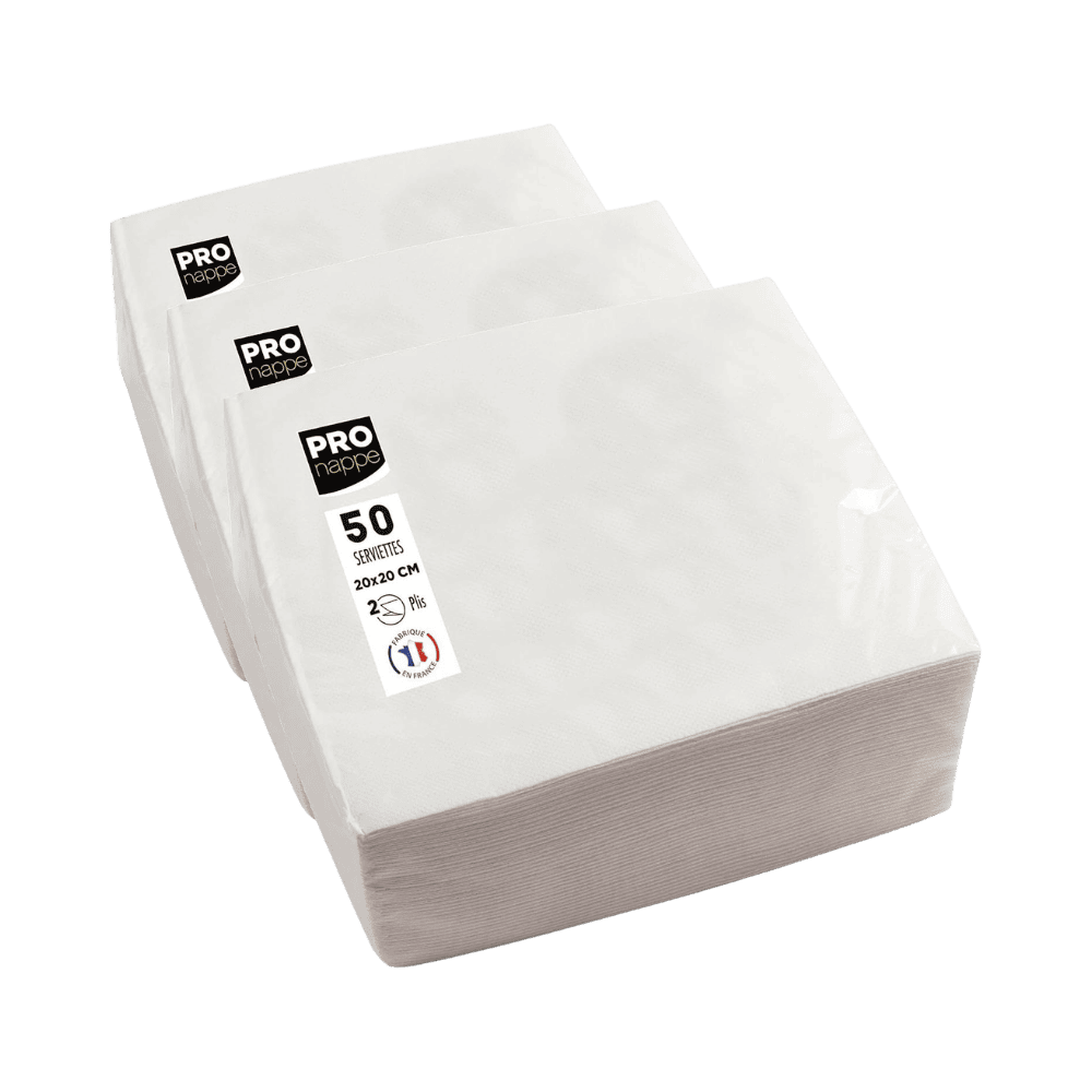 Paquet de 50 SERVIETTES PAPIERS 20X20cm (BLANC)